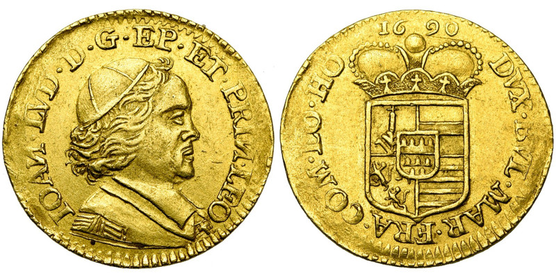 LIEGE, Principauté, Jean-Louis d'Elderen (1688-1694), AV double ducat, 1690, Liè...