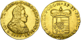 LIEGE, Principauté, Joseph Clément de Bavière (1694-1723), AV triple ducat, 1695, Liège. Tranche lisse. D/ (rosette) IOSEPH CLEM D G ARC COL PRIN ELEC...