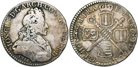 LIEGE, Principauté, Joseph Clément de Bavière (1694-1723), AR patagon, 1716, Liège. D/ B. à d., coiffé d'une calotte, avec une longue perruque, vêtu d...