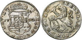 LIEGE, Principauté, Jean Théodore de Bavière (1744-1763), AR escalin, 1752, Liège. D/ Ecu couronné, sur une crosse et une épée en sautoir. R/ Lion deb...