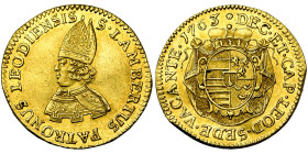 LIEGE, Principauté, Siège vacant (1763), AV ducat au saint Lambert, 1763, Liège. 300 p. frappées. D/ B. mitré du saint à g. R/ Ecu couronné aux armes ...