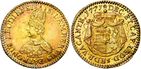LIEGE, Principauté, Siège vacant (1771-1772), AV ducat au saint Lambert, 1771, Liège. 150 p. frappées. D/ B. mitré du saint à g. R/ Ecu couronné aux a...