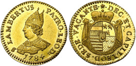 LIEGE, Principauté, Siège vacant (1784), AV ducat au saint Lambert, 1784, Liège. 150 p. frappées. D/ B. mitré du saint à g. R/ Cartouche couronné aux ...
