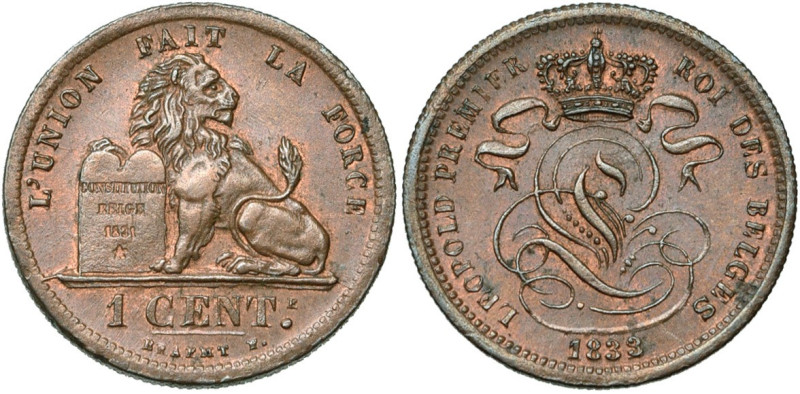 BELGIQUE, Royaume, Léopold Ier (1831-1865), Cu 1 centime, 1833 sur 1832. Dupriez...