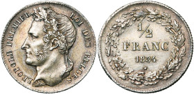 BELGIQUE, Royaume, Léopold Ier (1831-1865), AR 1/2 franc, 1834. Dupriez 94. Fines griffes.

presque Superbe