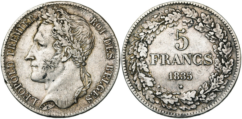 BELGIQUE, Royaume, Léopold Ier (1831-1865), AR 5 francs, 1835. Pos. A. Bogaert 1...