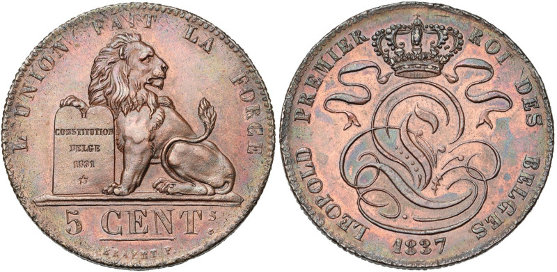 BELGIQUE, Royaume, Léopold Ier (1831-1865), Cu 5 centimes, 1837. BRAEMT F. avec ...