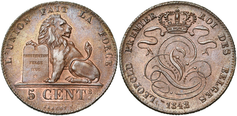 BELGIQUE, Royaume, Léopold Ier (1831-1865), Cu 5 centimes, 1842. BRAEMT F. avec ...