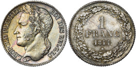 BELGIQUE, Royaume, Léopold Ier (1831-1865), AR 1 franc, 1844. Larges cannelures. Bogaert 211B. Fines griffes. Belle patine.

Superbe à Fleur de Coin...