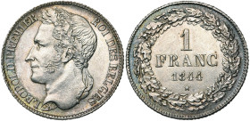 BELGIQUE, Royaume, Léopold Ier (1831-1865), AR 1 franc, 1844. Larges cannelures. Bogaert 211B.

Superbe