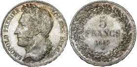 BELGIQUE, Royaume, Léopold Ier (1831-1865), AR 5 francs, 1847. Deuxième type à la tête laurée, avec tranche en relief. Dupriez 344. Petits coups. Légè...
