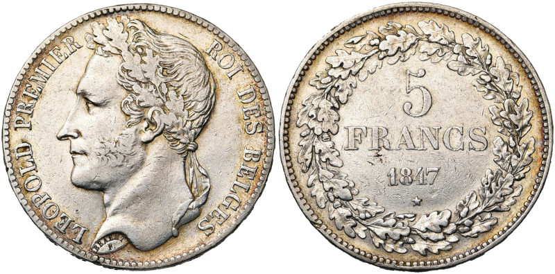 BELGIQUE, Royaume, Léopold Ier (1831-1865), AR 5 francs, 1847. Deuxième type à l...