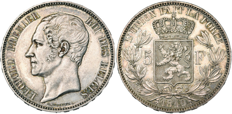 BELGIQUE, Royaume, Léopold Ier (1831-1865), AR 5 francs, 1849. Tête nue. Petit 9...