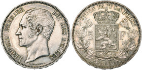 BELGIQUE, Royaume, Léopold Ier (1831-1865), AR 5 francs, 1849. Tête nue. Petit 9 dans la date. Dupriez 410. Fines griffes.

Superbe à Fleur de Coin...