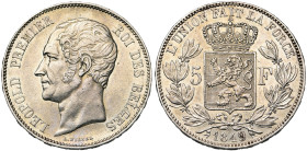 BELGIQUE, Royaume, Léopold Ier (1831-1865), AR 5 francs, 1849. Tête nue. Grand 9 dans la date. Dupriez 410 var.

Très Beau à Superbe