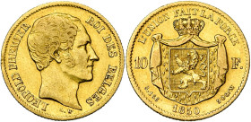 BELGIQUE, Royaume, Léopold Ier (1831-1865), AV 10 francs, 1850. Dupriez 457; Fr. 408. Rare.

presque Très Beau