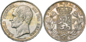 BELGIQUE, Royaume, Léopold Ier (1831-1865), AR 5 francs, 1850. Sans point au-dessus de la date. Bogaert 460A. Fines griffes.

Superbe