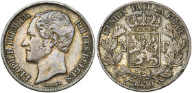 BELGIQUE, Royaume, Léopold Ier (1831-1865), AR 1/2 franc, 1850. L WIENER sans point. Le N de WIENER et le 5 de 1850 décalés vers le bas. Bogaert 485B2...