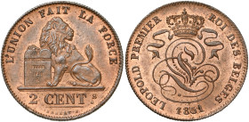 BELGIQUE, Royaume, Léopold Ier (1831-1865), Cu 2 centimes, 1851. BRAEMT F. avec point. Dupriez 518.

Fleur de Coin