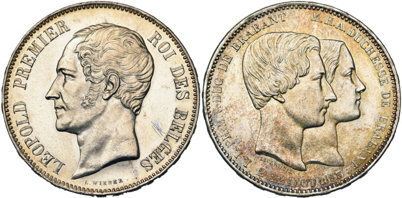 BELGIQUE, Royaume, Léopold Ier (1831-1865), AR module de 5 francs, 1853. Mariage...