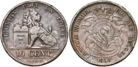 BELGIQUE, Royaume, Léopold Ier (1831-1865), Cu 10 centimes, 1855. Dupriez 563. Rare. Légères traces de corrosion. Coups sur la tranche.

Très Beau...