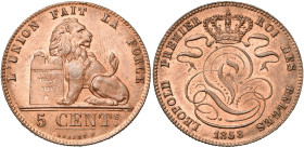 BELGIQUE, Royaume, Léopold Ier (1831-1865), Cu 5 centimes, 1858. Avec croix sur la couronne. Bogaert 607B.

Fleur de Coin