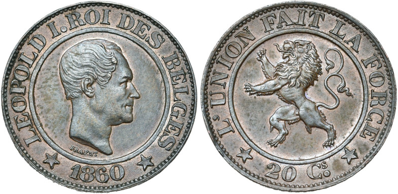 BELGIQUE, Royaume, Léopold Ier (1831-1865), 20 centimes, 1860. Essai de Braemt e...