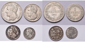 BELGIQUE, Royaume, Léopold Ier (1831-1865), lot de 4 p.: 2 francs 1834 (pos. B); 1 franc 1844; 1/2 franc 1834 (TB à SUP); 1/4 de franc 1834.

Beau à...