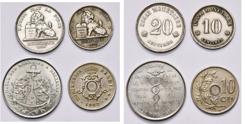 BELGIQUE, Royaume, lot de 4 essais en cupronickel: Léopold Ier, 20 et 10 centime...