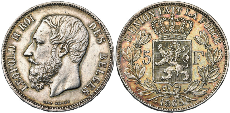 BELGIQUE, Royaume, Léopold II (1865-1909), AR 5 francs, 1865. Dupriez 968. Belle...