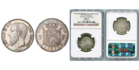 BELGIQUE, Royaume, Léopold II (1865-1909), AR 2 francs, 1867. Type A. Avec croix sur la couronne. Bogaert 1079A. Fines griffes. Gradé NGC MS64.

pre...