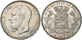 BELGIQUE, Royaume, Léopold II (1865-1909), AR 5 francs, 1873. Petit PROTEGE. Dupriez 1168; Bogaert 1168A.

presque Fleur de Coin