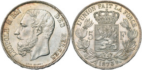 BELGIQUE, Royaume, Léopold II (1865-1909), AR 5 francs, 1873. Grand PROTEGE. Bogaert 1168B.

Fleur de Coin