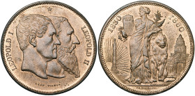 BELGIQUE, Royaume, Léopold II (1865-1909), module de 10 centimes, 1880. 10 rayons. Bronze clair. Tranche lisse. Frappe médaille. Dupriez 1225.

Supe...