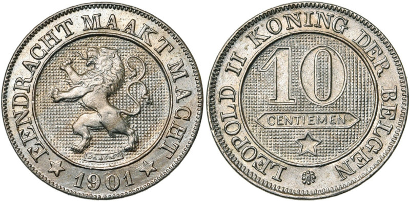 BELGIQUE, Royaume, Léopold II (1865-1909), Cupro-nickel 10 centiemen, 1901 NL. T...