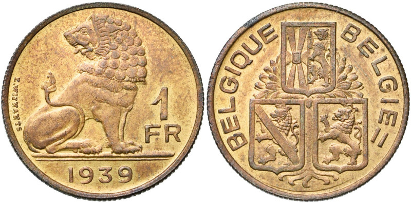 BELGIQUE, Royaume, Léopold III (1934-1951), 1 franc, 1939 FR/NL. Essai en bronze...