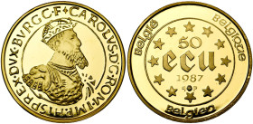 BELGIQUE, Royaume, Baudouin (1951-1993), AV 50 ecu, 1987. Charles Quint. Fr. 427.

Flan poli
