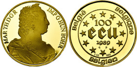 BELGIQUE, Royaume, Baudouin (1951-1993), AV 100 ecu, 1989. Piéfort en or (2 oz). 1113 exemplaires frappés.

Flan poli