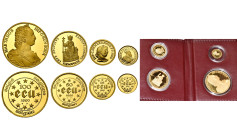 BELGIQUE, Royaume, Baudouin (1951-1993), série de 4 p. en or: 100 ecu (Marie-Thérèse), 50 ecu (Charlemagne), 25 ecu (Dioclétien) et 10 ecu (Charles Qu...