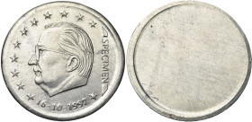 BELGIQUE, Royaume, Albert II (1993-2013), specimen d'euro, 1997. Essai artisanal uniface en étain par Keustermans. 10,38 g. Très rare. Fines griffes....
