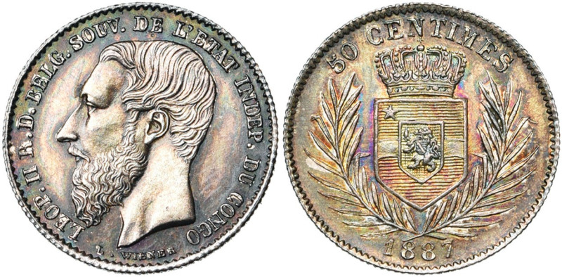 CONGO, Etat Indépendant, Léopold II (1885-1908), AR 50 centimes, 1887. Dupriez 3...