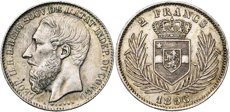 CONGO, Etat Indépendant, Léopold II (1885-1908), AR 2 francs, 1896. Dupriez 120....