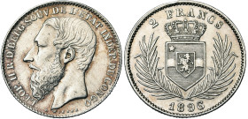 CONGO, Etat Indépendant, Léopold II (1885-1908), AR 2 francs, 1896. Dupriez 120. Nettoyé.

Très Beau
