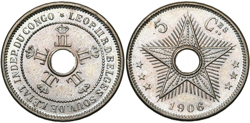 CONGO, Etat Indépendant, Léopold II (1885-1908), Cupro-nickel 5 centimes, 1906. ...