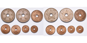 CONGO, Etat Indépendant, Léopold II (1885-1908), lot de 7 p.: 10 centimes 1887 et 1888, 5 centimes 1887, 2 centimes 1887 et 1888, 1 centime 1887 et 18...