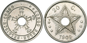 CONGO BELGE, Léopold II (1908-1909), Cupro-nickel 20 centimes, 1909. Dupriez 140. Petites taches.

Superbe à Fleur de Coin