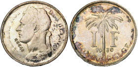 CONGO BELGE, Albert Ier (1909-1934), 1 franc, 1930 FR. Essai en argent. Tranche inscrite. Avec ESSAI au droit. Bogaert -. Très rare. Frappe faible sur...