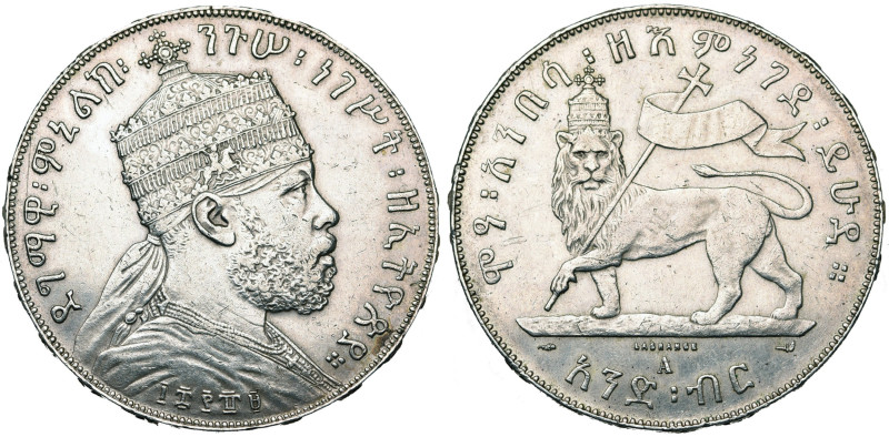 ETHIOPIE, Menelik II (1889-1913), AR 1 birr, EE 1889 A (1897), Paris. K.M. 5. Ne...