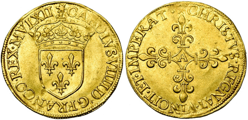 FRANCE, Royaume, Charles IX (1560-1574), AV écu d'or au soleil, 1562 A, Paris. D...