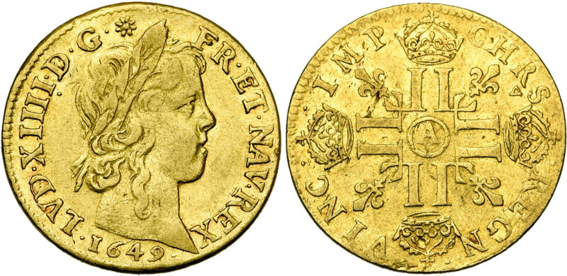 FRANCE, Royaume, Louis XIV (1643-1715), AV louis d'or à la mèche longue, 1649 A,...